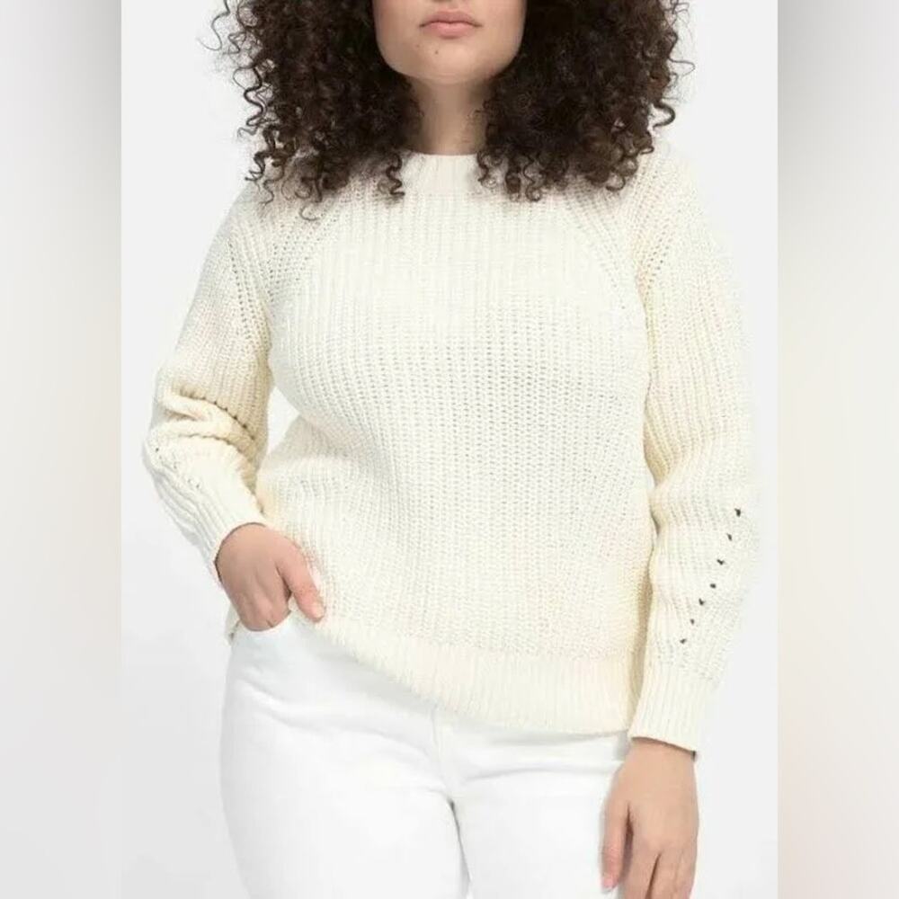 EVERLANE Women's The Texture Cotton Crew Neck Sweater Pullover Bone Size Small